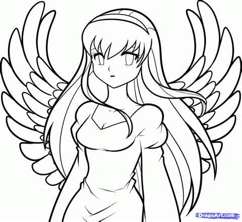 480x442 Easy Drawings To Draw Anime Angel Girl Sketch Template Coloring - Angel Easy Sketch