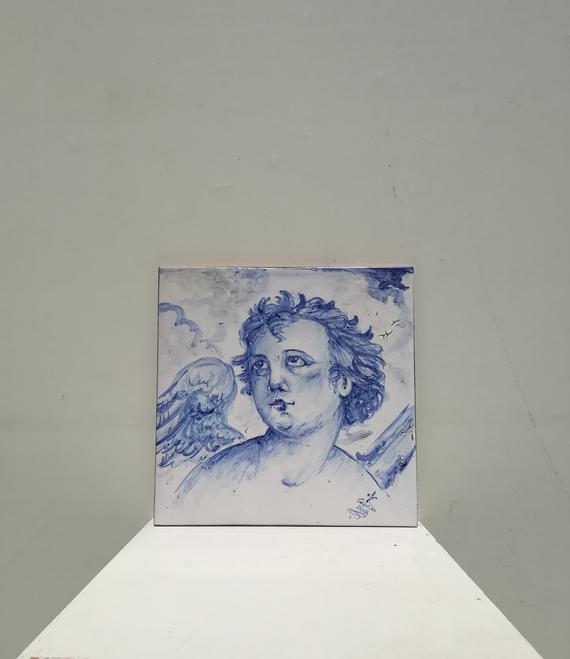 570x659 Angel Face Tile With Putto Etsy - Angel Face Sketch