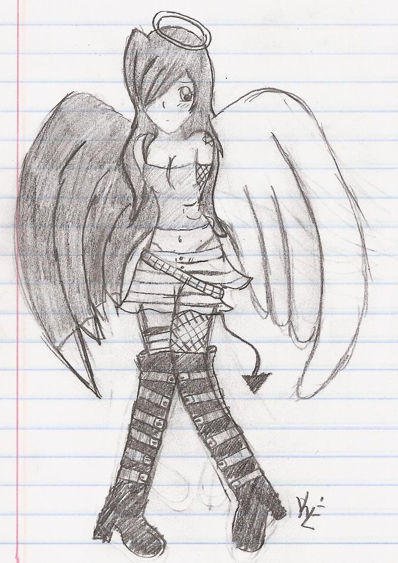 788x1114 Demon Angel Girl Sketch By Xxvampirexgirlxx - Angel Girl Sketch