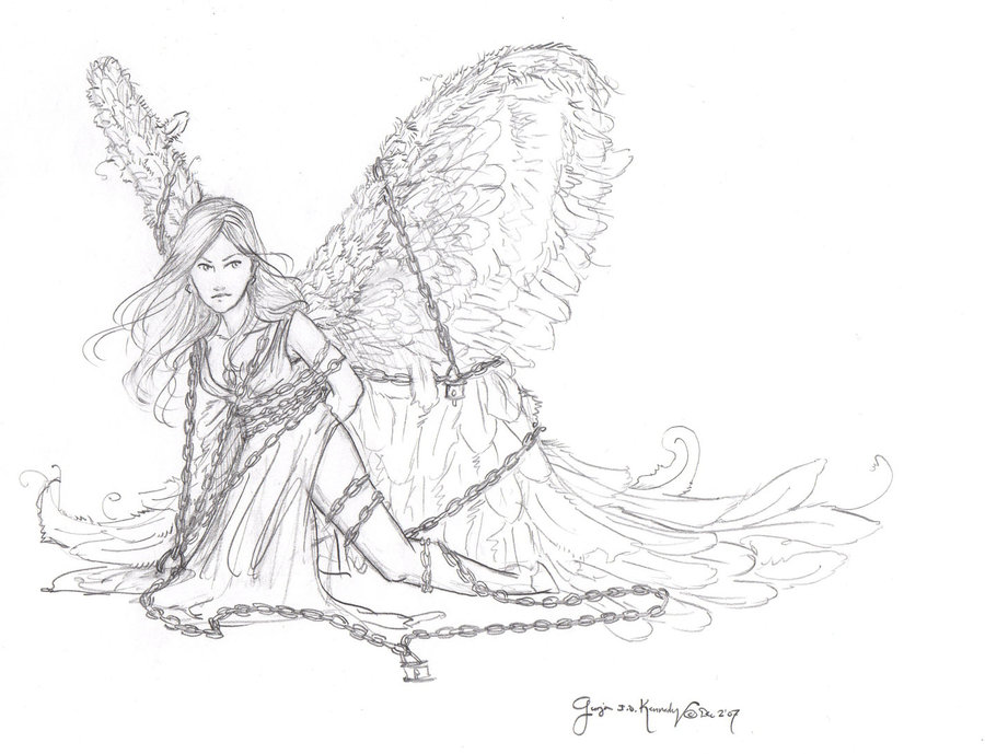900x689 Drawn Angel Chained - Angel Girl Sketch