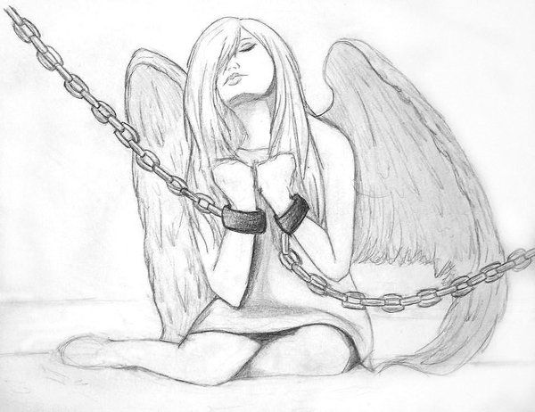 600x462 Fallen Angel Sketch Drawings Drawings, Angel - Angel Girl Sketch