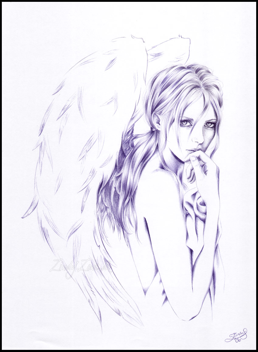 849x1159 Shy Angel Girl By Zindy - Angel Girl Sketch