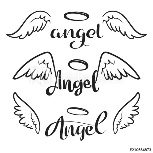 500x500 Doodle Flying Angel Wings With Halo. Sketch Angelic Wings. Freedom - Angel Halo Sketch
