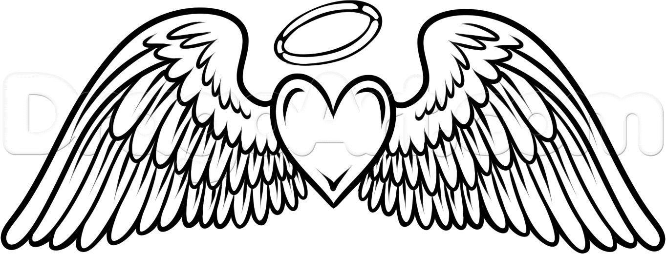 1363x521 This Angel Wings With Heart Amp Halo Tattoo, Dedication To My - Angel Halo Sketch