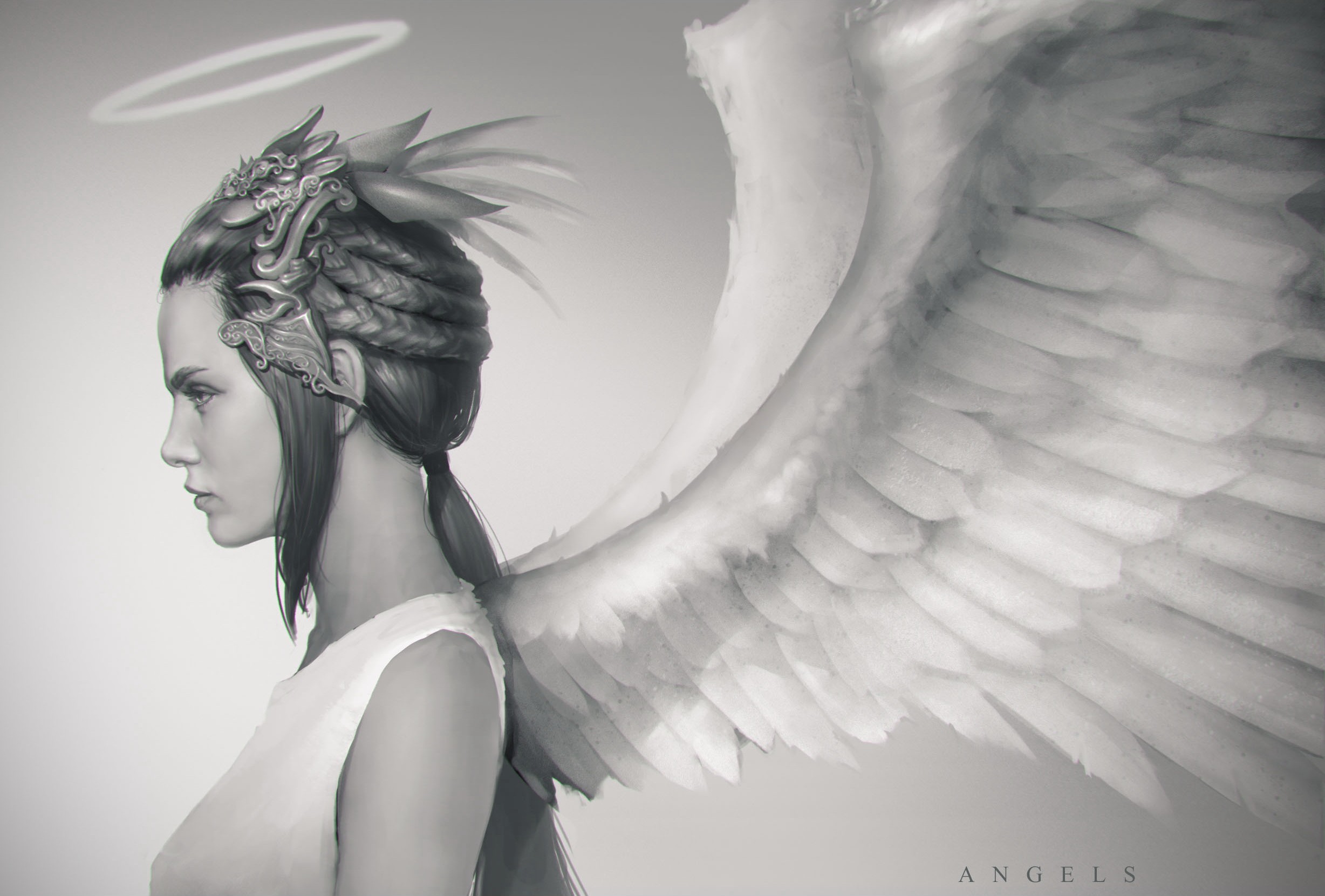 2456x1661 Wallpaper Drawing, Illustration, Digital Art, Wings, Angel, Halo - Angel Halo Sketch