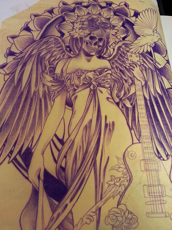 600x800 Rock Amp Roll Angel Of Death Tattoo Design Sketch By Adam Sky, Rose - Angel Of Death Sketch