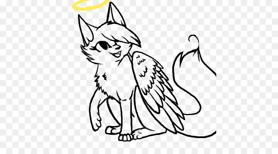 900x500 Cat Kitten Line Art Angel Clip Art - Angel Sketch