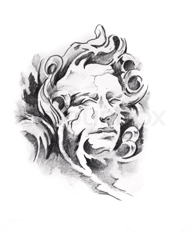 663x800 Sketch Of Tattoo Art, Angel Stock Photo Colourbox - Angel Sketch