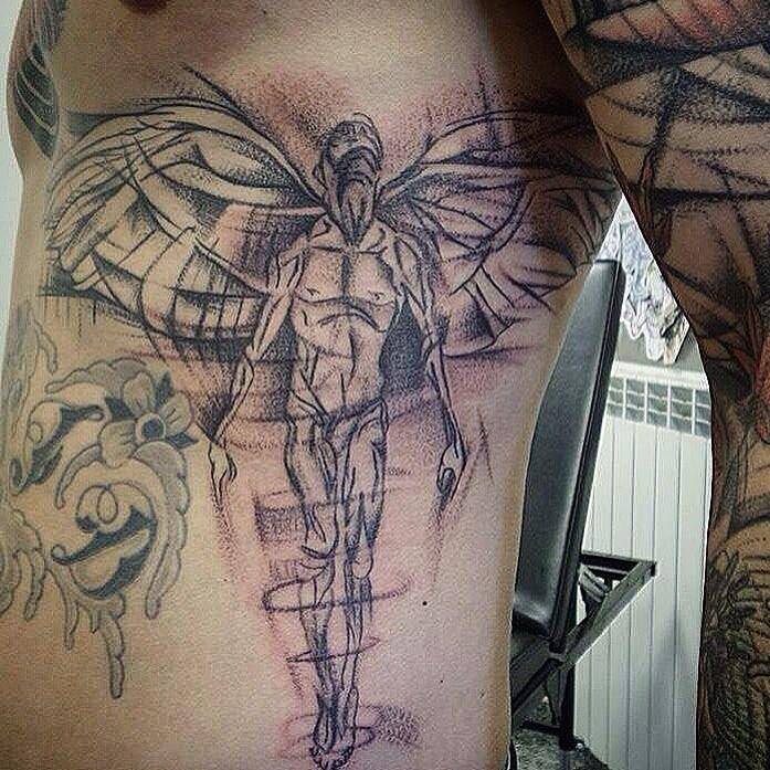 697x697 Sketch Work Style Angel Tattoo On The Left Side. - Angel Tattoo Sketch