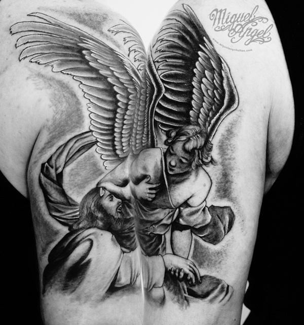 600x641 Best Angel Tattoo Designs That Will Make You Fall In Love - Angel Tattoo Sketch