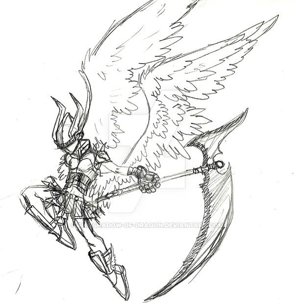 600x618 Sketch 200913 Angel Warrior By V By The Shadow Of Dragon On - Angel Warrior Sketch