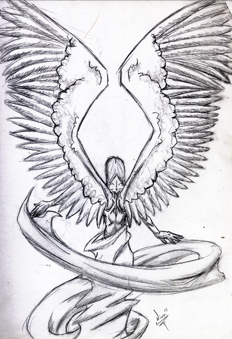 740x1081 Drawn Anime Wing - Angel Wings Sketch