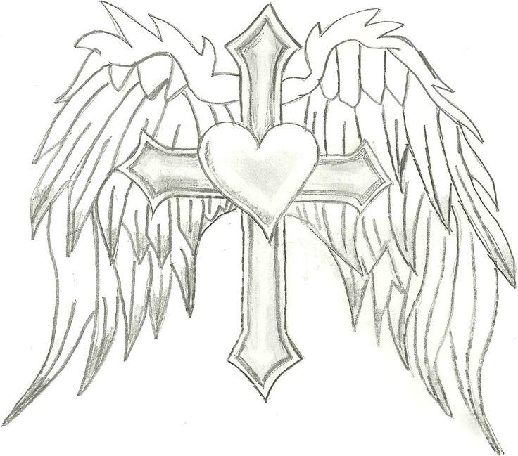 736x649 Drawn Hearts Winged Heart - Angel Wings Tattoo Sketch