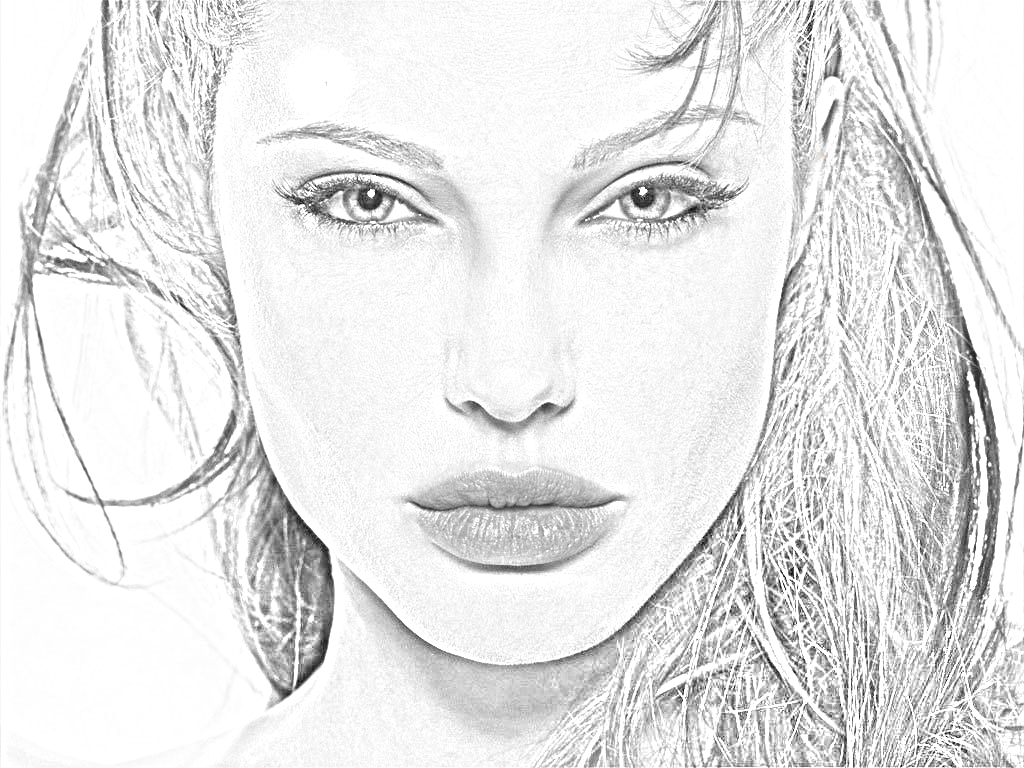 1024x768 Angelina Jolie Sketch Effect Graphic Artdesign - Angelina Jolie Sketch