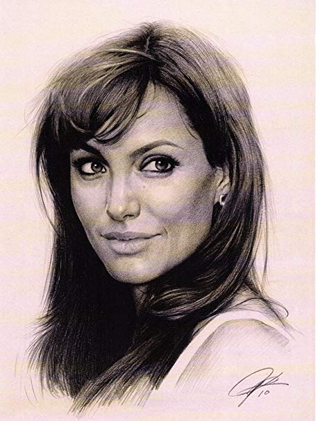 455x606 Angelina Jolie Sketch Portrait, Charcoal Graphite Pencil Drawing - Angelina Jolie Sketch