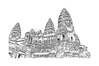 400x267 Angkor Wat Temple, Cambodia. Hand Drawn Sketch Illustration In - Angkor Wat Sketch