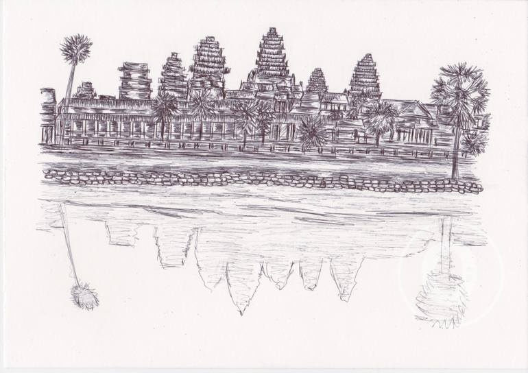 770x544 Ballpen Angkor Wat Cambodia Drawing By Ballpointpen Illustrator - Angkor Wat Sketch