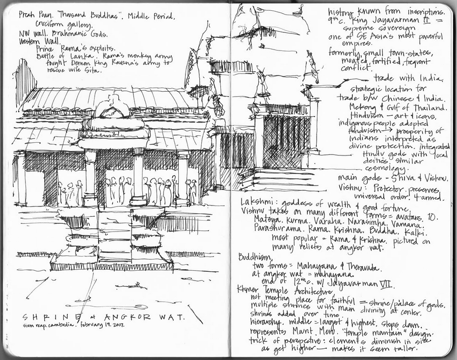 931x734 Shrine - Angkor Wat Sketch
