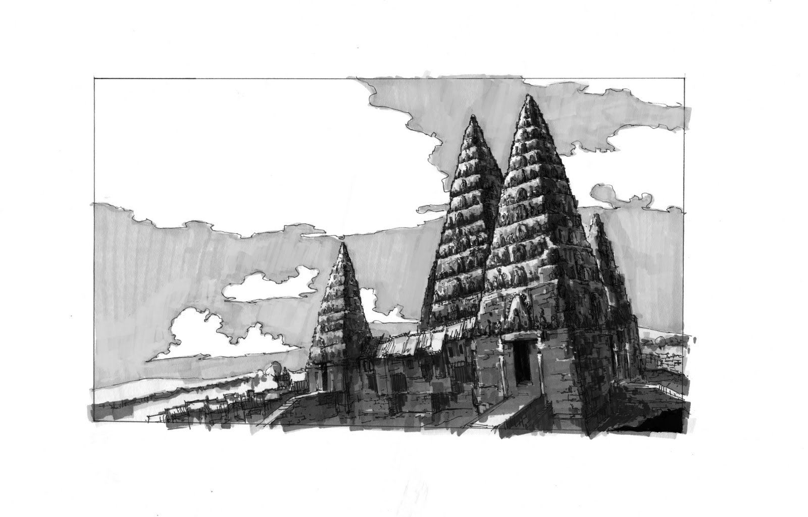 1600x1025 Yunhao Zhang Drawingii Angkor Wat - Angkor Wat Sketch