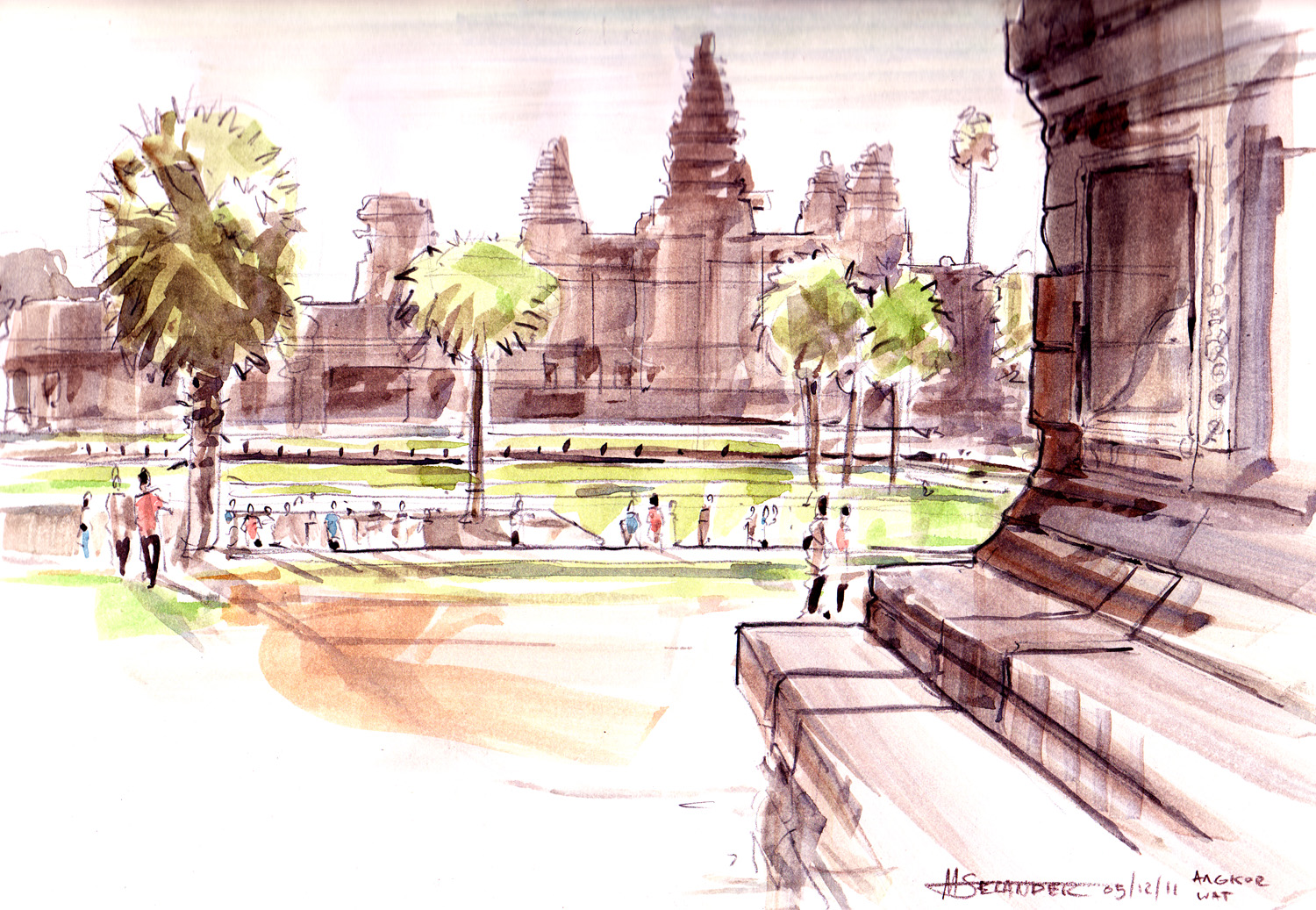 1500x1037 Angkor Wat Rockets And Rabbits - Angkor Wat Sketch