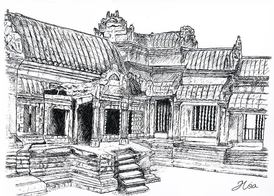 900x644 Angkor Wat Drawing By Jessica Hsia - Angkor Wat Sketch