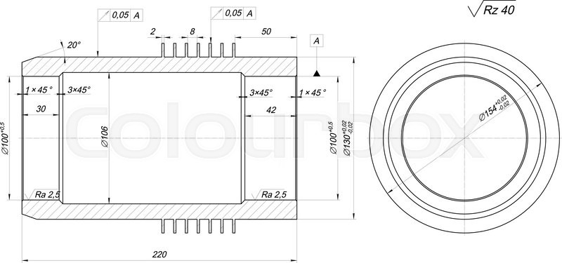 800x375 Sketch Of Shaft. Engineering Drawing With Lines, Hatching, Angle - Angle Sketch