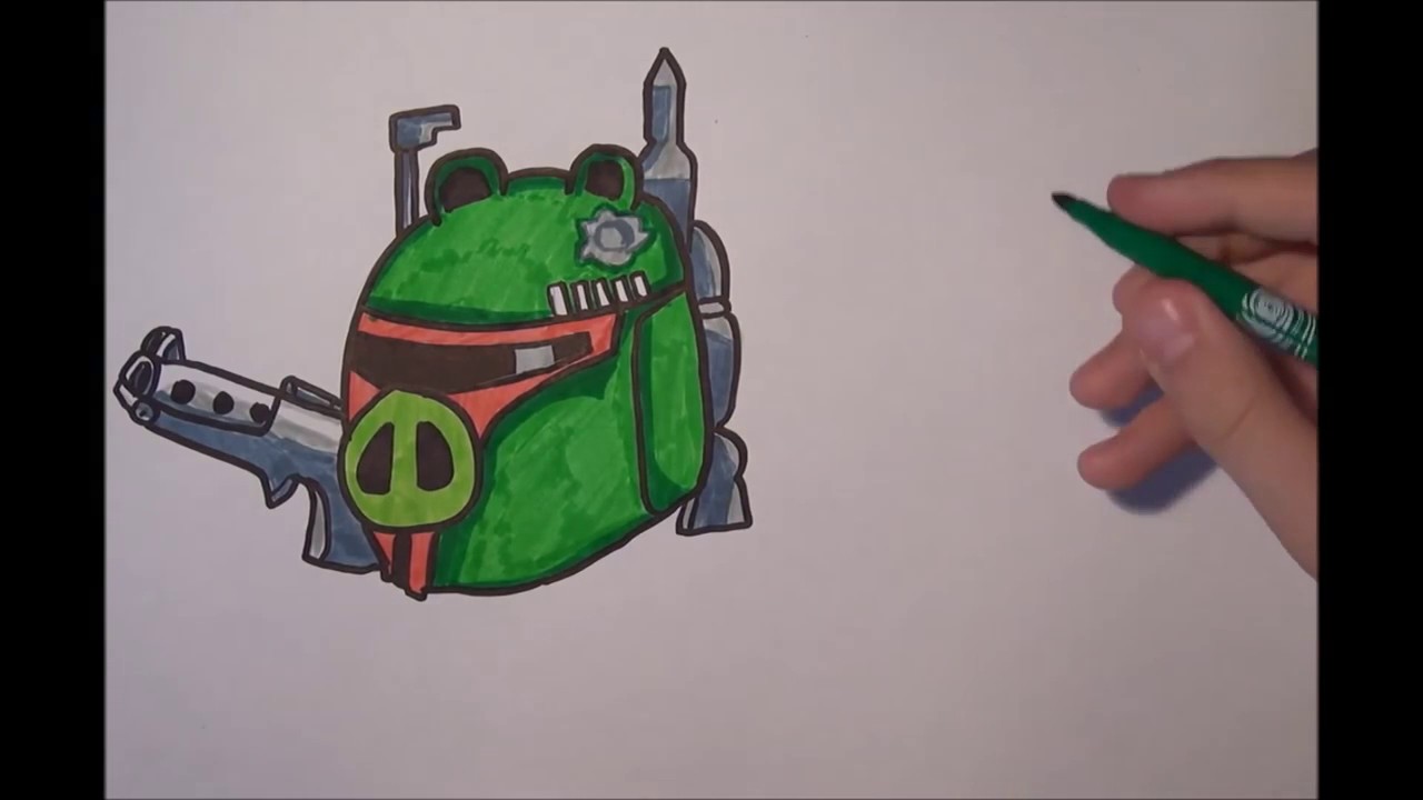1280x720 How To Draw Boba Fett Pig From Angry Birds Star Wars Youcandrawit - Angry Birds Star Wars Sketch