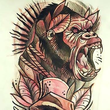 375x375 Gorilla Tattoo Meaning - Angry Gorilla Sketch