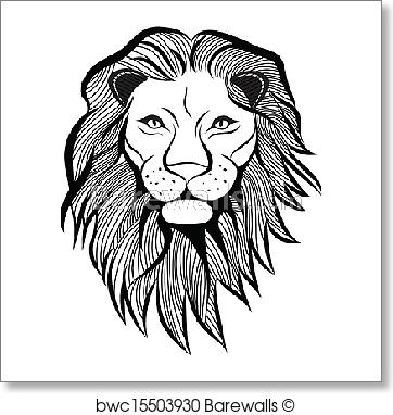 362x382 Art Print Of Lion Head Vector Animal Illustration For T Shirt - Animal Head Sketch