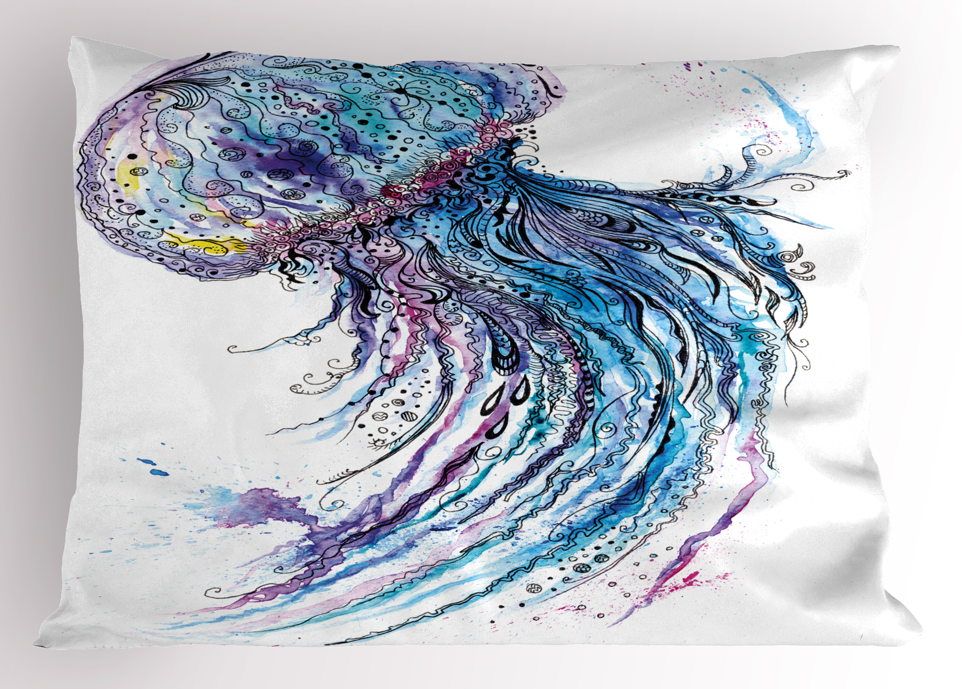 1884x1350 Jellyfish Pillow Sham Aqua Colors Art Ocean Animal Print Sketch - Animal Print Sketch