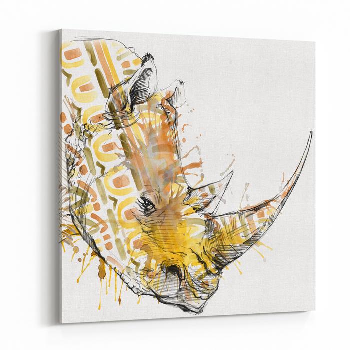 700x700 Rhinoceros Pencil Sketch With Ethnic Background Pattern African - Animal Print Sketch