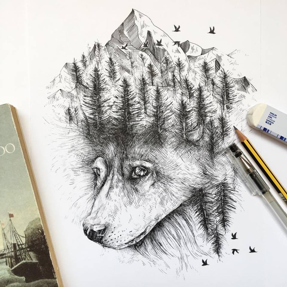 960x960 Artist Fuses Animals With Nature Through Pen Sketches - Animal Sketch Images