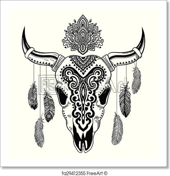 561x581 Free Art Print Of Tribal Animal Skull Illustration With Ethnic - Animal Skull Sketch