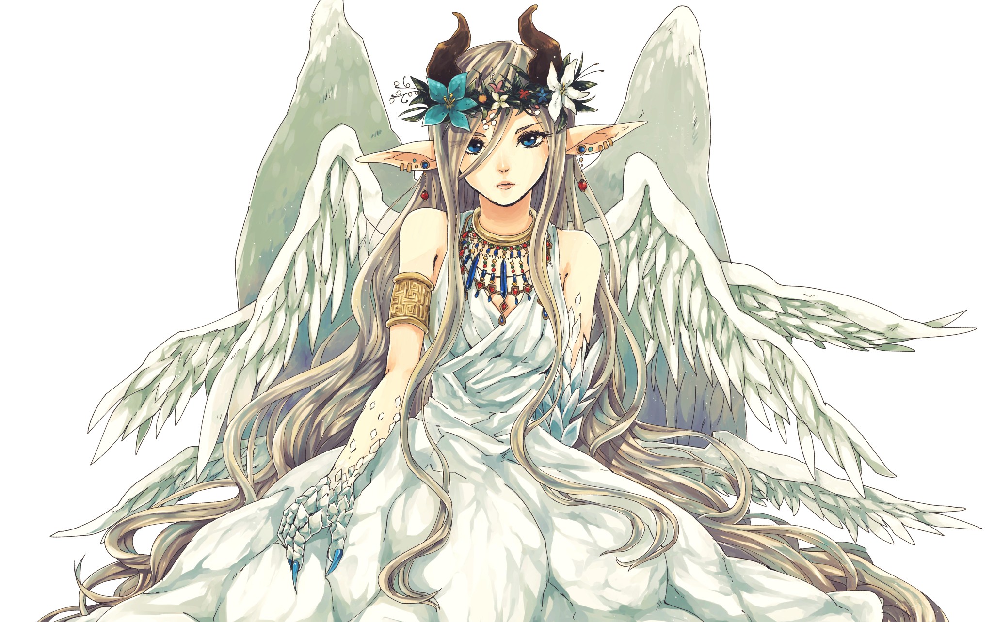 2050x1284 Wallpaper Drawing, White, Illustration, Fantasy Art, Anime - Anime Angel Sketch