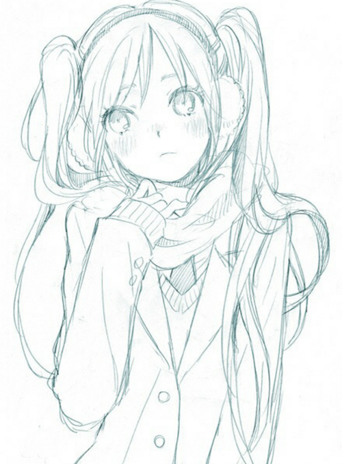 500x677 Anime Art Girl. . .coat. . .scarf. . .earmuffs. . .cold - Anime Art Sketches