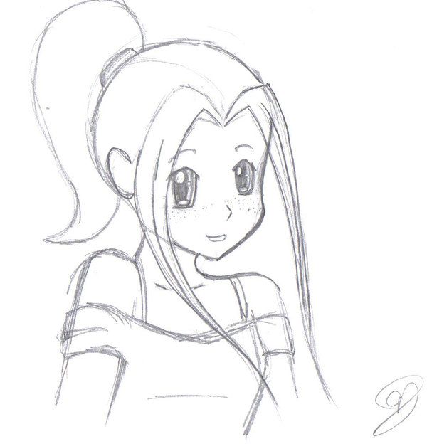 600x624 Cute Anime Girl Easy To Draw - Anime Cartoon Sketch