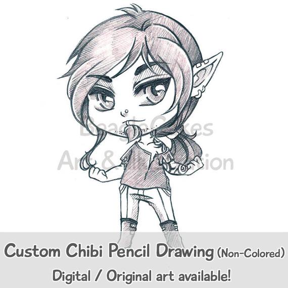570x570 Anime Chibi Drawing Custom Chibi Portrait Custom Couple Art Etsy - Anime Chibi Sketch