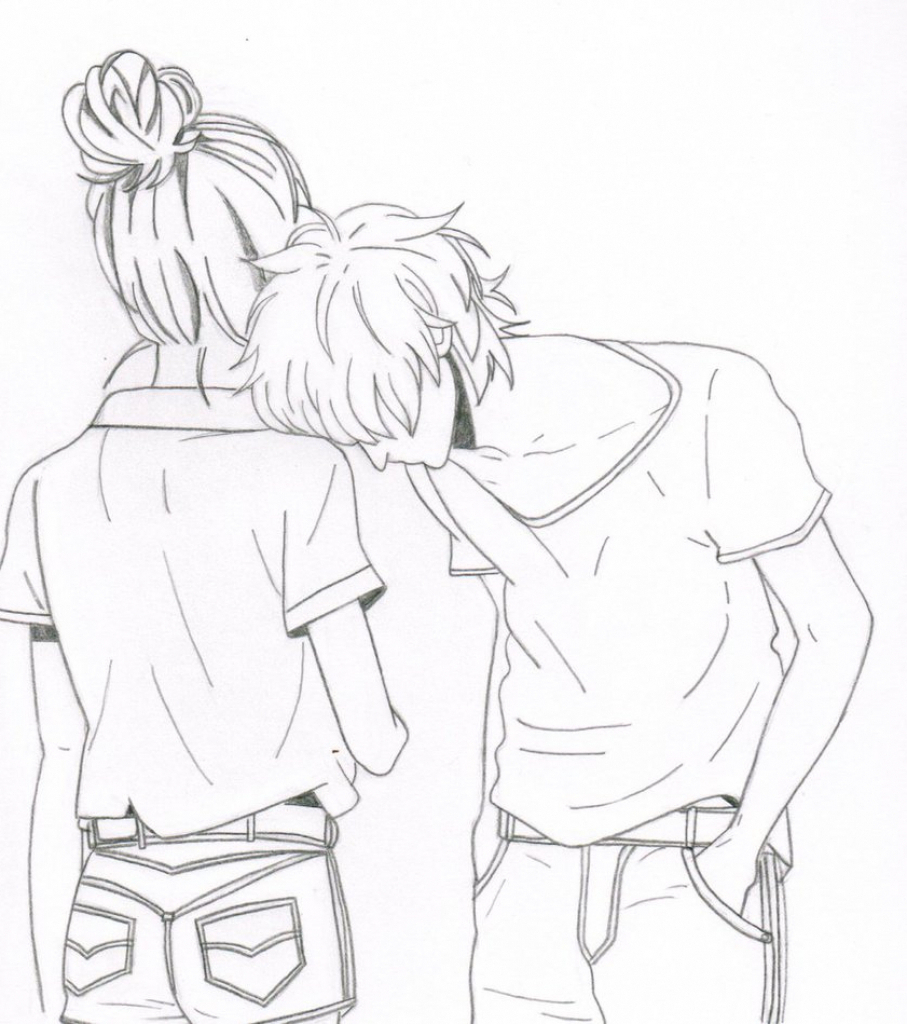 Anime Couple Sketch at PaintingValley.com | Explore collection of Anime ...