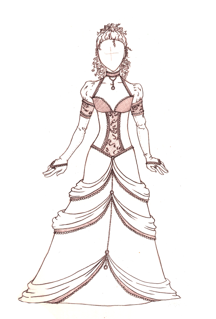733x1083 Drawn Gown Dress Sketch - Anime Dress Sketch