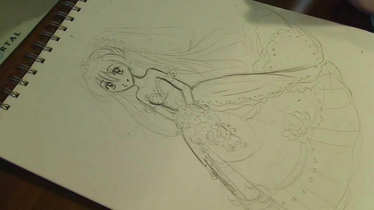 1280x720 Drawn Wedding Dress Anime - Anime Dress Sketch