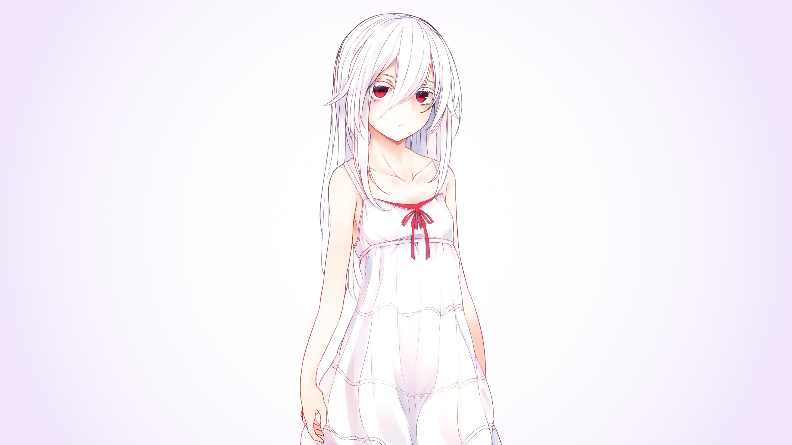 2630x1480 Wallpaper Drawing, Illustration, Simple Background, White Hair - Anime Dress Sketch