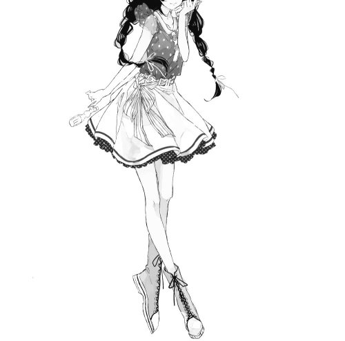 500x494 Art Girl Cute Anime Dress My Edit Monochrome Sketch A Riisa - Anime Dress Sketch