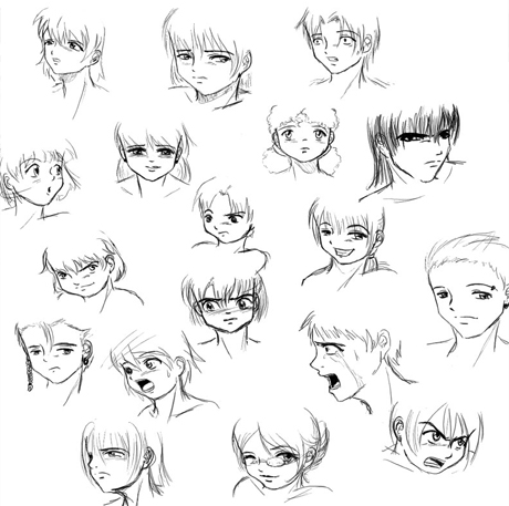 460x457 Learn How To Draw Anime Faces And Face Expressions - Anime Face Sketch