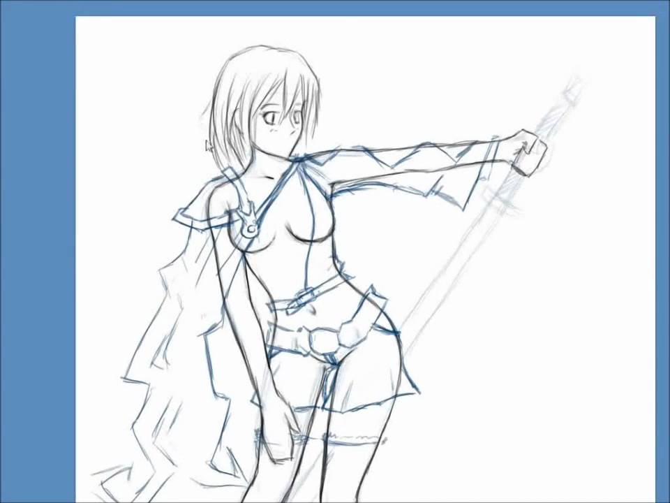 960x720 Female Warrior - Anime Female Sketch