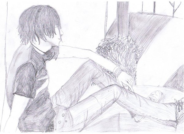 600x439 Drawn Lonely Drawing Lonely Boy - Anime Girl And Boy Sketch