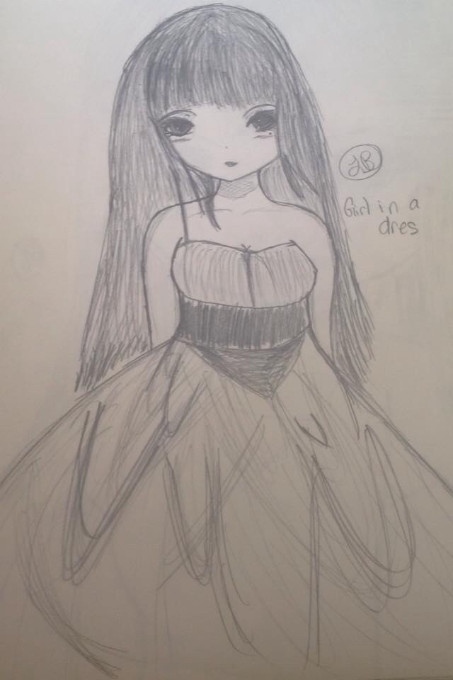 640x960 Anime Girl In A Dress Sketch By Concreteangel2014 - Anime Girl Dress Sketch