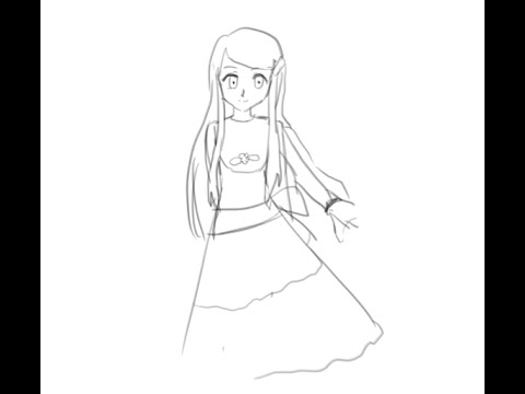 480x360 Sketch Anime Girl In Dress - Anime Girl Dress Sketch
