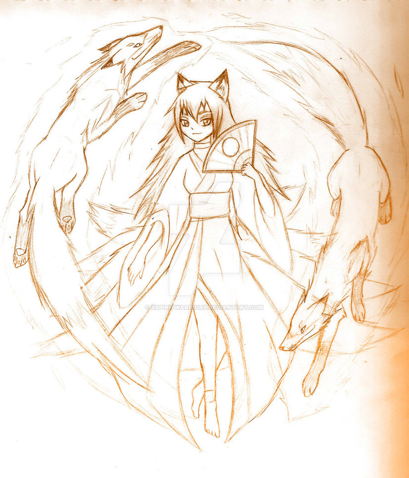 827x967 Kitsune Anime Girl Sketch By Xspiritwarriorx - Anime Girl Sketch