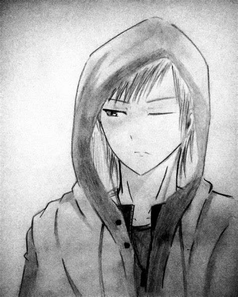 Anime Boy with Hood Up  Anime  Guy Sketch at PaintingValley com Explore 