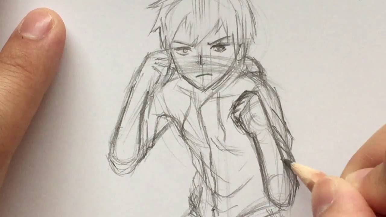 1280x720 How To Draw Anime Boy Fighting Posestance [Slow Narrated Tutorial - Anime Kid Sketch